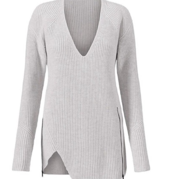 CABI DEEP V ZIP SIDE RIBBED SWEATER GRAY CLOUD XS - Picture 14 of 16